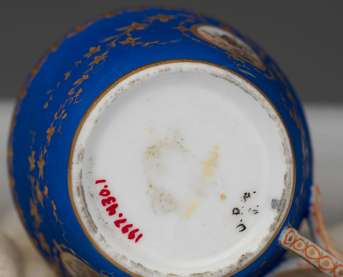 Partial tea set (teapot, sugar bowl, cream pitcher, slop bowl), Union Porcelain Works (American, 1863–1922), Porcelain; allover blue ground with delicate gilded and enamel decoration