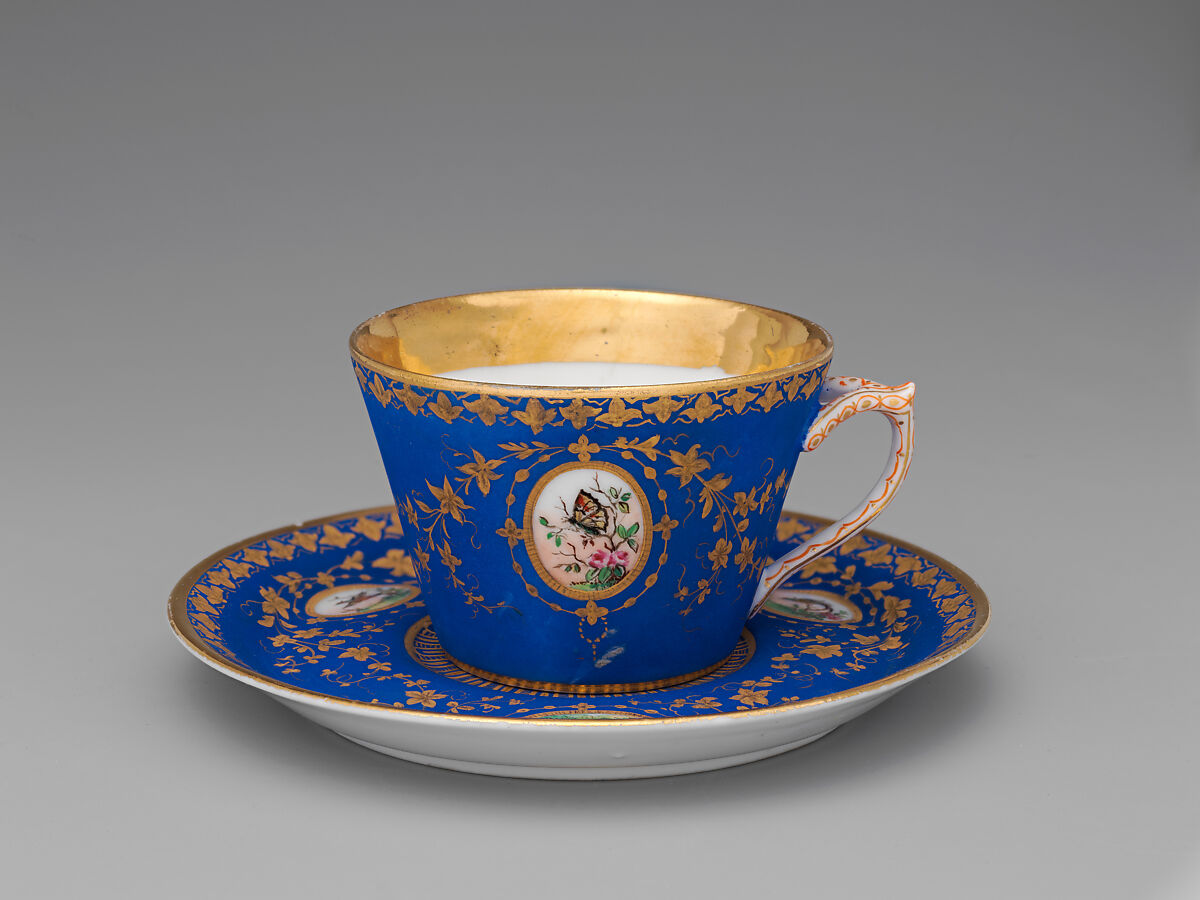Partial tea set (teapot, sugar bowl, cream pitcher, slop bowl), Union Porcelain Works (American, 1863–1922), Porcelain; allover blue ground with delicate gilded and enamel decoration