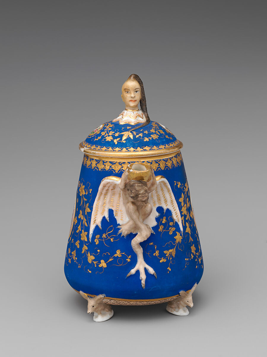 Partial tea set (teapot, sugar bowl, cream pitcher, slop bowl), Union Porcelain Works (American, 1863–1922), Porcelain; allover blue ground with delicate gilded and enamel decoration