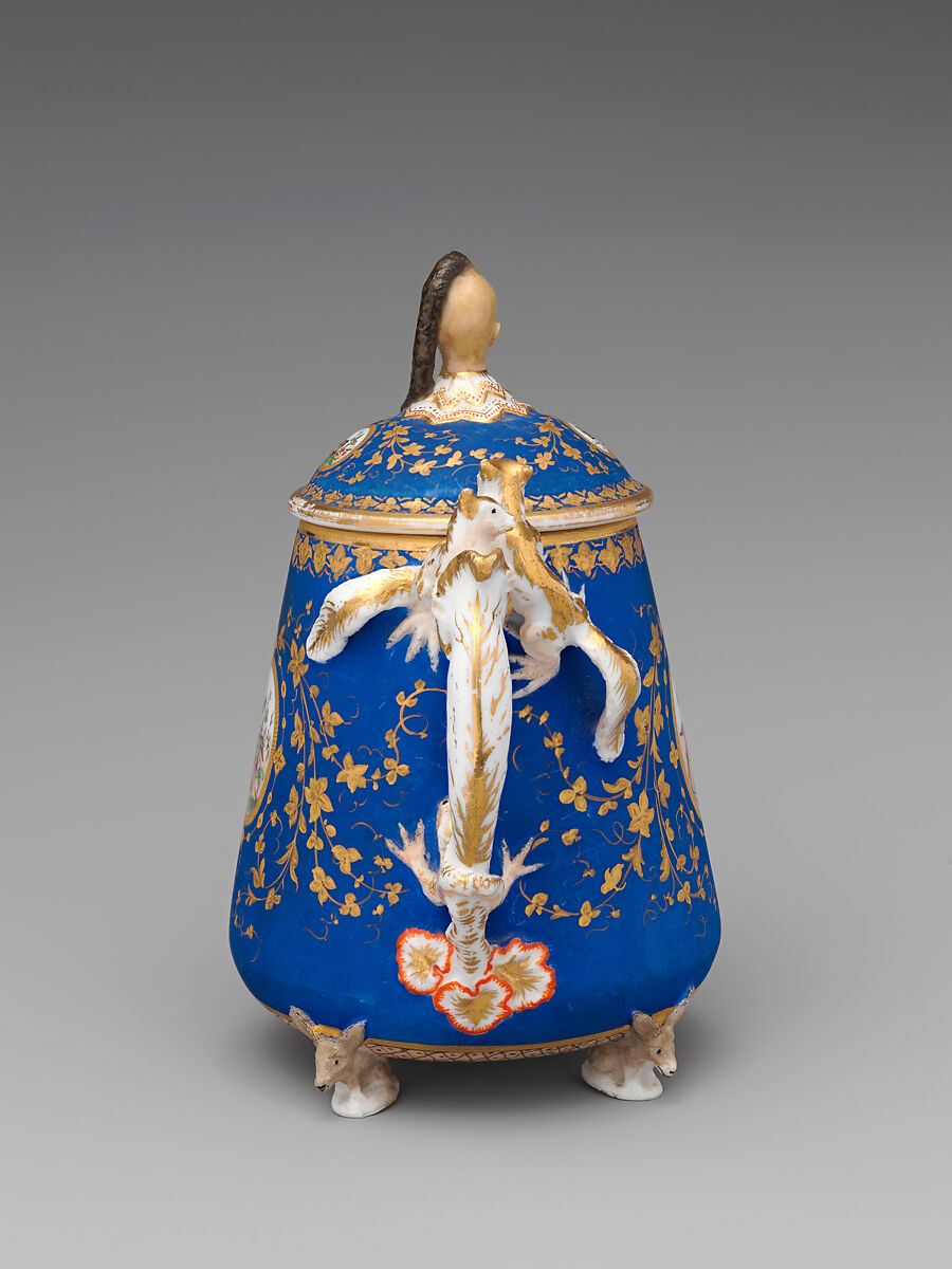 Partial tea set (teapot, sugar bowl, cream pitcher, slop bowl), Union Porcelain Works (American, 1863–1922), Porcelain; allover blue ground with delicate gilded and enamel decoration