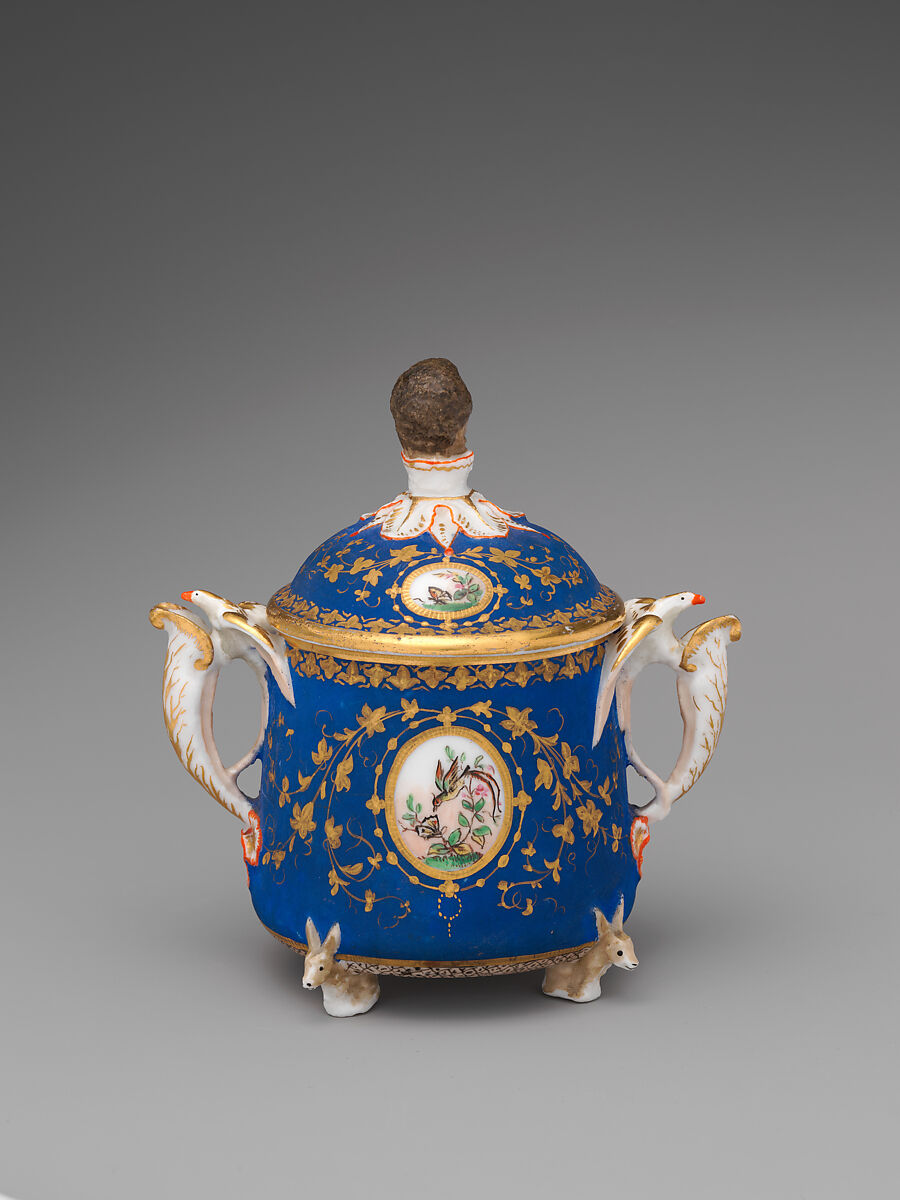 Partial tea set (teapot, sugar bowl, cream pitcher, slop bowl), Union Porcelain Works (American, 1863–1922), Porcelain; allover blue ground with delicate gilded and enamel decoration