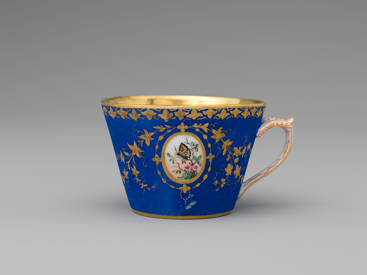 Partial tea set (teapot, sugar bowl, cream pitcher, slop bowl), Union Porcelain Works (American, 1863–1922), Porcelain; allover blue ground with delicate gilded and enamel decoration