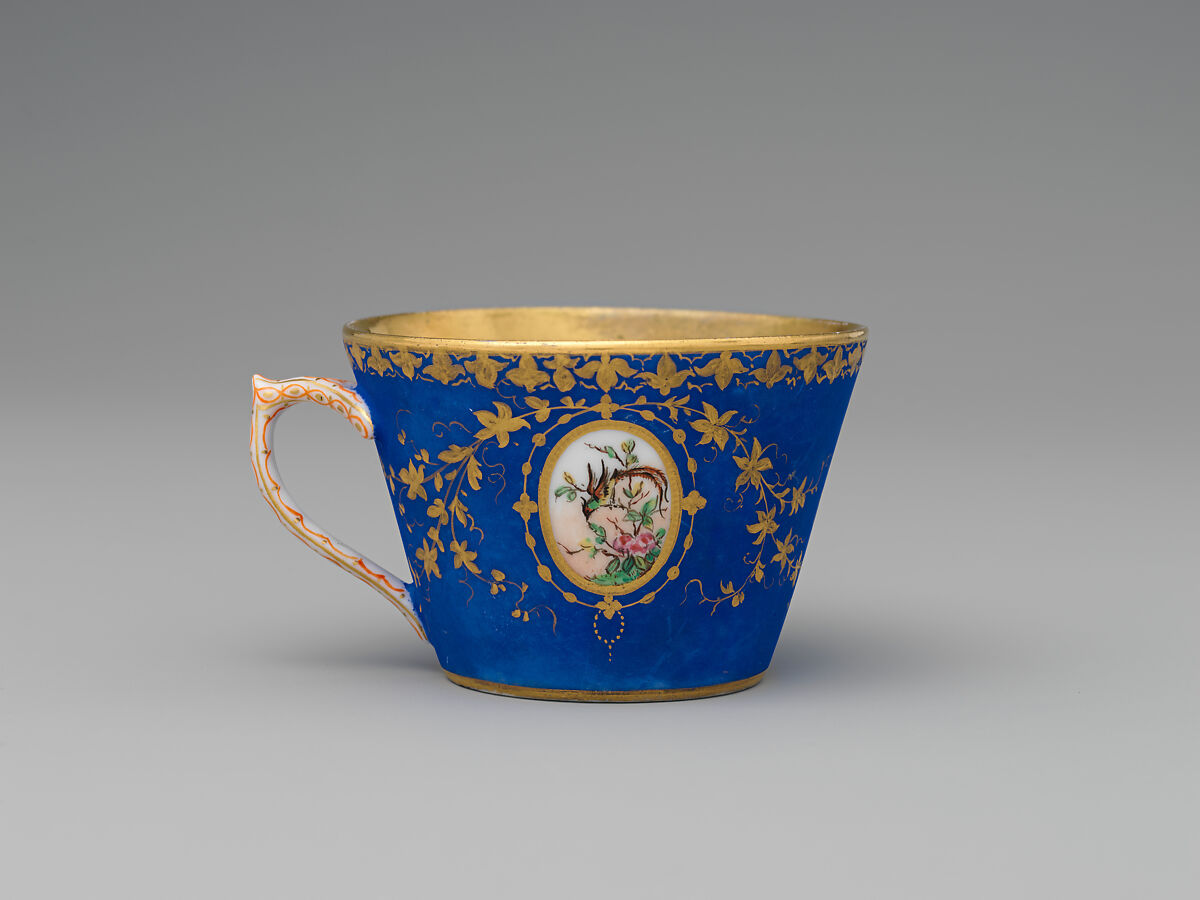 Partial tea set (teapot, sugar bowl, cream pitcher, slop bowl), Union Porcelain Works (American, 1863–1922), Porcelain; allover blue ground with delicate gilded and enamel decoration