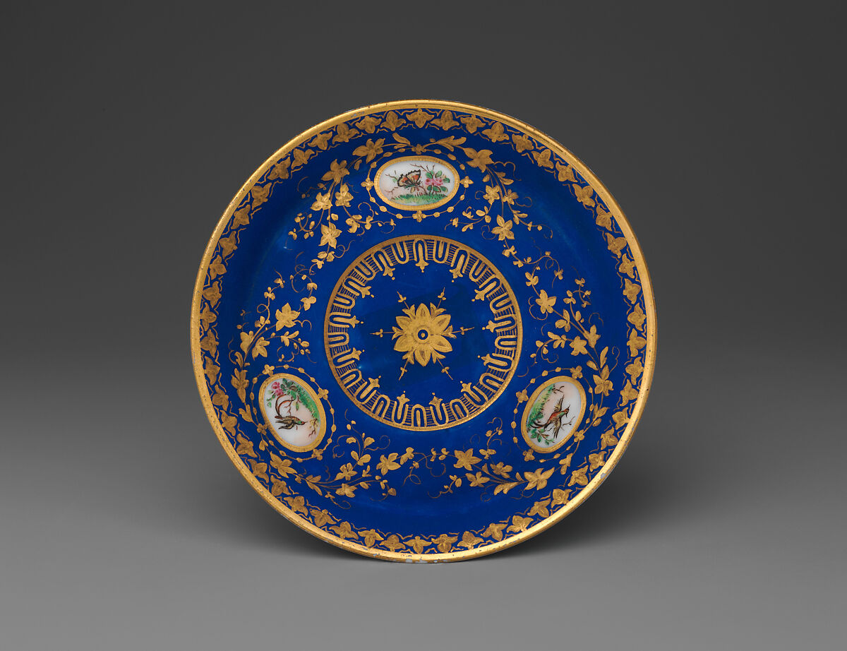 Partial tea set (teapot, sugar bowl, cream pitcher, slop bowl), Union Porcelain Works (American, 1863–1922), Porcelain; allover blue ground with delicate gilded and enamel decoration