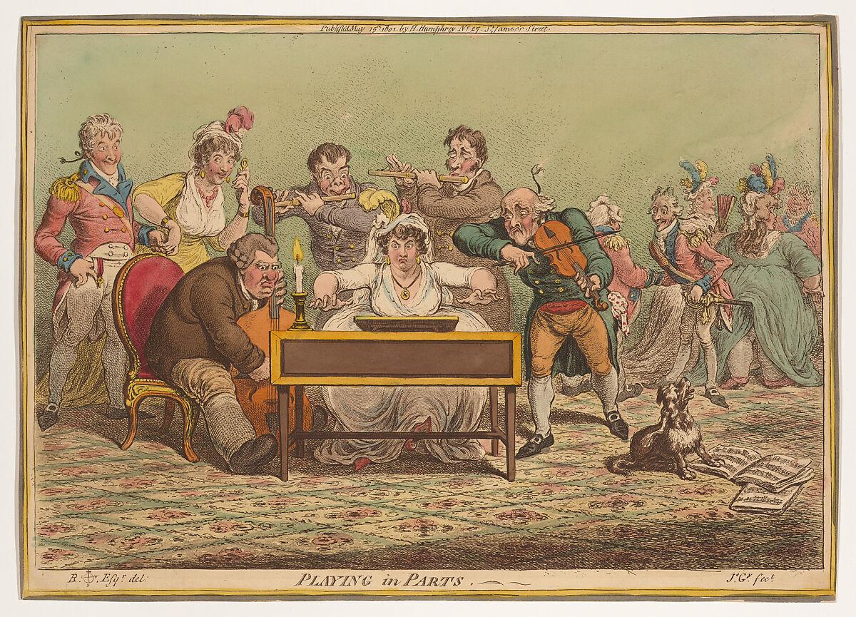 Playing in Parts, James Gillray (British, London 1756–1815 London), Hand-colored etching and aquatint