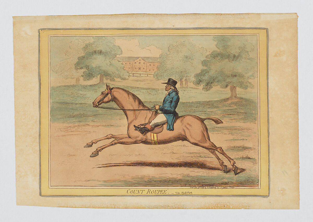 Count Roupee -- Vide Hyde Park, James Gillray (British, London 1756–1815 London), Hand-colored etching 