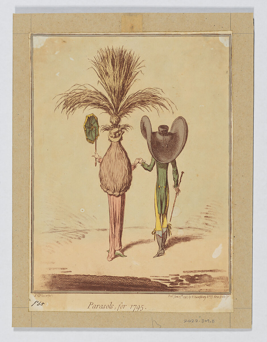 Parasols for 1795, James Gillray (British, London 1756–1815 London), Hand-colored etching and aquatint 