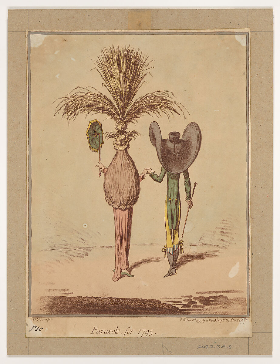 Parasols for 1795, James Gillray (British, London 1756–1815 London), Hand-colored etching and aquatint