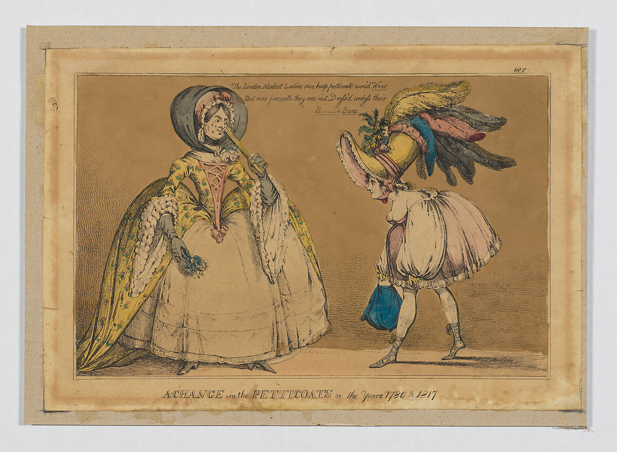 A Change in the Petticoats, or the Years 1780 &1817, Attributed to William Heath (&#39;Paul Pry&#39;) (British, Northumbria 1794/95–1840 Hampstead), Hand-colored etching 