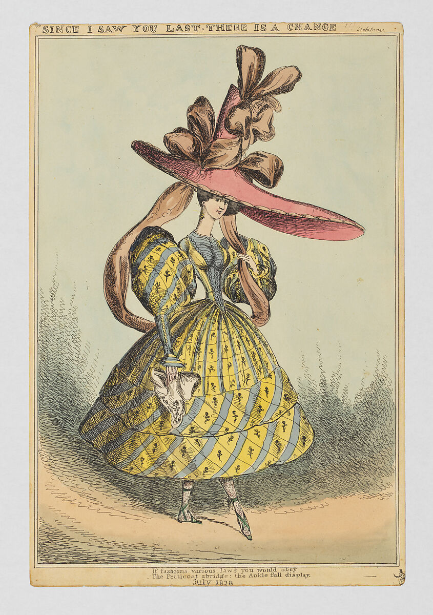 Since I Saw You Last There is a Change!!! If fashions various laws you would obey–The Petticoat Abridge, the Ankle full display, William Heath (&#39;Paul Pry&#39;) (British, Northumbria 1794/95–1840 Hampstead), Hand-colored etching 