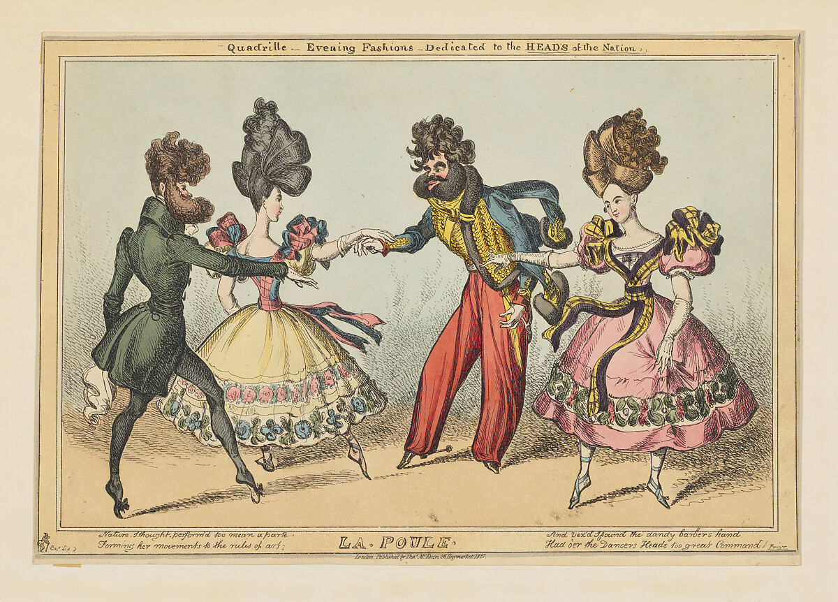 Quadrille–Evening Fashions– Dedicated to the Heads of the Nation: La Poule, William Heath (&#39;Paul Pry&#39;) (British, Northumbria 1794/95–1840 Hampstead), Hand-colored etching 