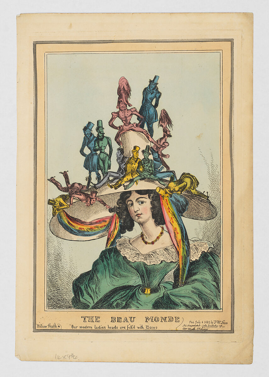 The Beau Monde: Our modern ladies heads are fill'd with Bows, William Heath (&#39;Paul Pry&#39;) (British, Northumbria 1794/95–1840 Hampstead), Hand-colored etching 