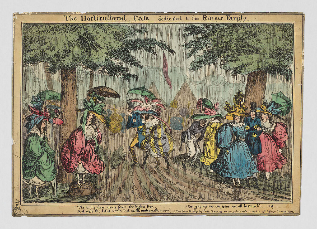 The Horticultural Fate–dedicated to the Rainer Family, William Heath (&#39;Paul Pry&#39;) (British, Northumbria 1794/95–1840 Hampstead), Hand-colored etching 