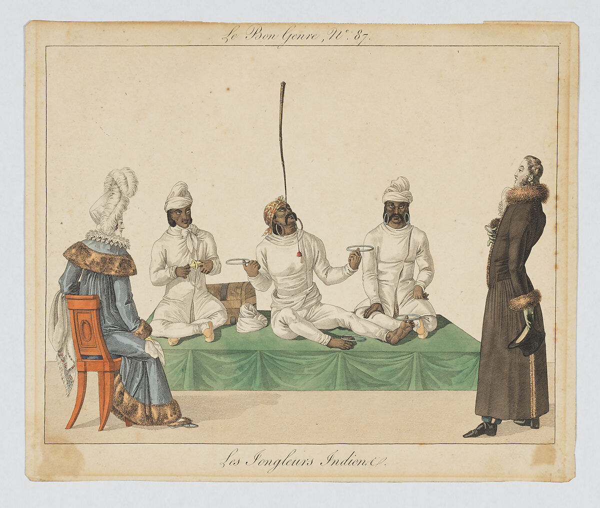 Les Jongleurs Indiens, Georges Jacques Gatine (French, Caen, ca. 1773–after 1841), Hand-colored etching and engraving 