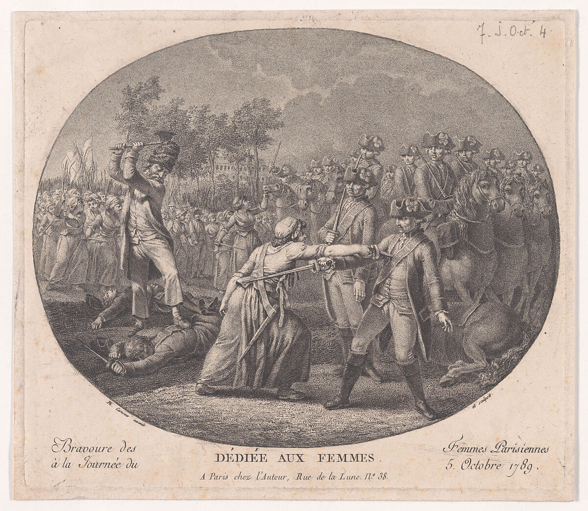 The Bravery of Parisian Women on October 5, 1789, Jacques-Philippe Caresme (French, Paris 1734–1796 Paris), Engraving 