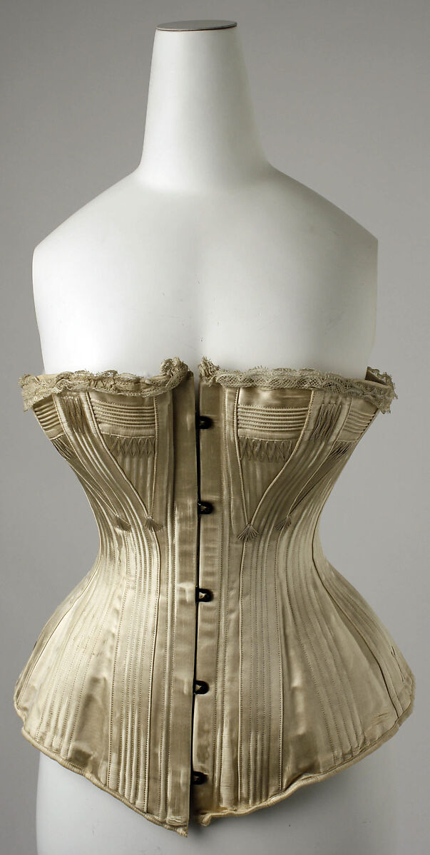 Wedding corset, silk, cotton, metal, American 