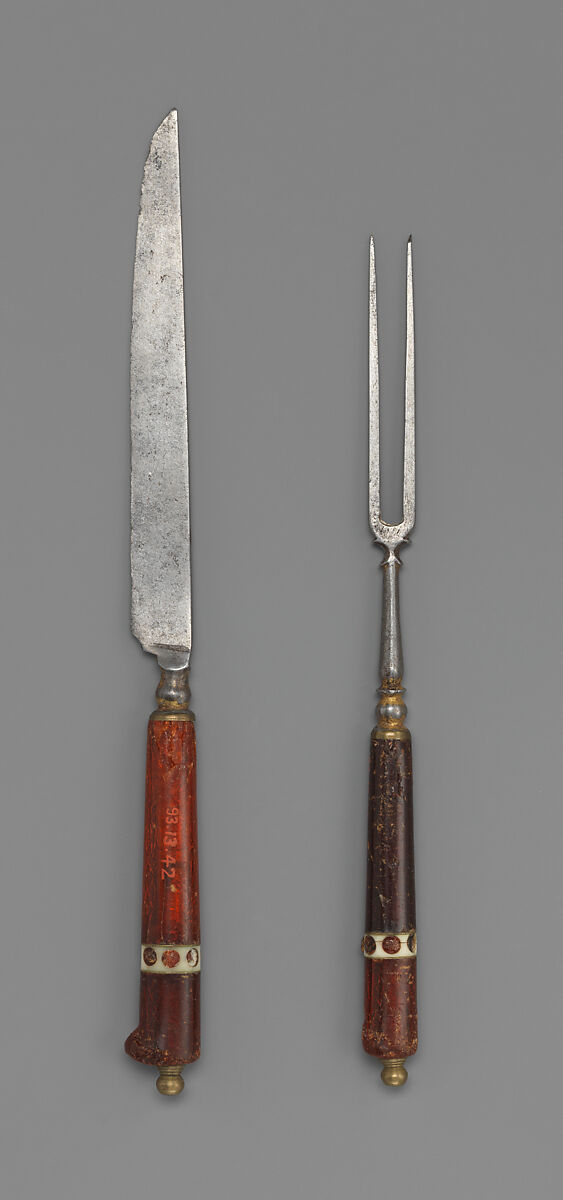 Table fork, Steel, resin (?) or amber (?), brass, German 