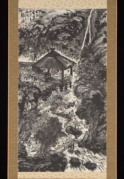 Poetry Gathering at the Orchid Pavilion (Lanting), Tomioka Tessai 富岡鉄斎 (Japanese, 1836–1924), Hanging scroll; ink and color on paper, Japan 