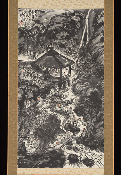 Poetry Gathering at the Orchid Pavilion (Lanting), Tomioka Tessai (Japanese, 1836–1924), Hanging scroll; ink and color on paper, Japan 