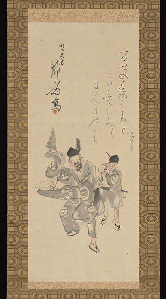 Manzai Performers, Painting by Tomioka Tessai 富岡鉄斎 (Japanese, 1836–1924), Hanging scroll; ink and light color on paper, Japan 