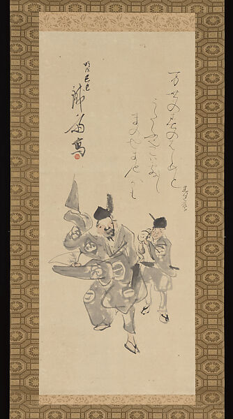 Manzai Performers, Painting by Tomioka Tessai (Japanese, 1836–1924), Hanging scroll; ink and light color on paper, Japan 