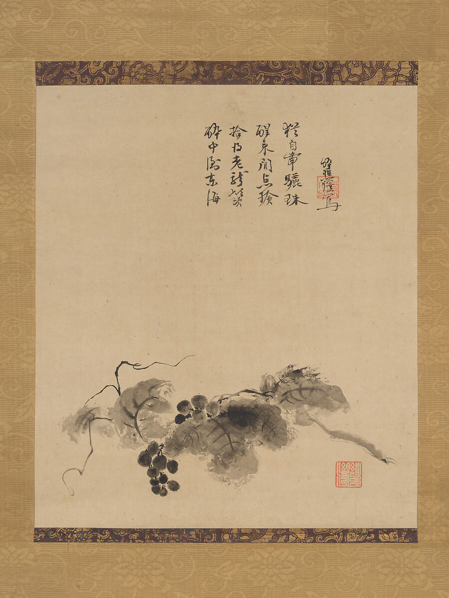 Grapes, Bokusai 墨齊 (Motsurin Jōtō没倫紹等) (Japanese, died 1492), Hanging scroll; ink on paper, Japan 