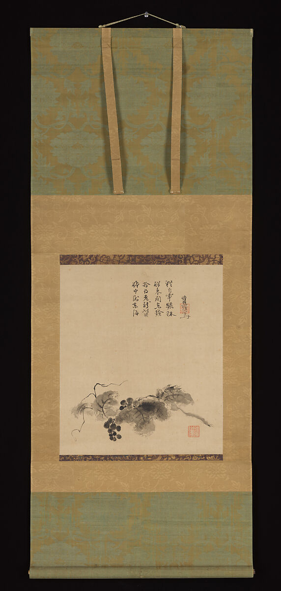 Grapes, Motsurin Jōtō (Bokusai) (Japanese, died 1492), Hanging scroll; ink on paper, Japan