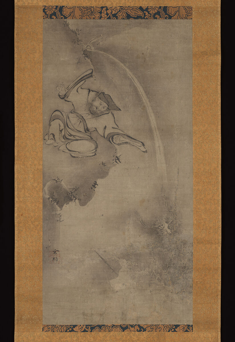 Daoist Master Fei Zhangfang with a Dragon, Sesson Shūkei 雪村周継 (ca. 1504–ca. 1589), Hanging scroll; ink on paper, Japan 