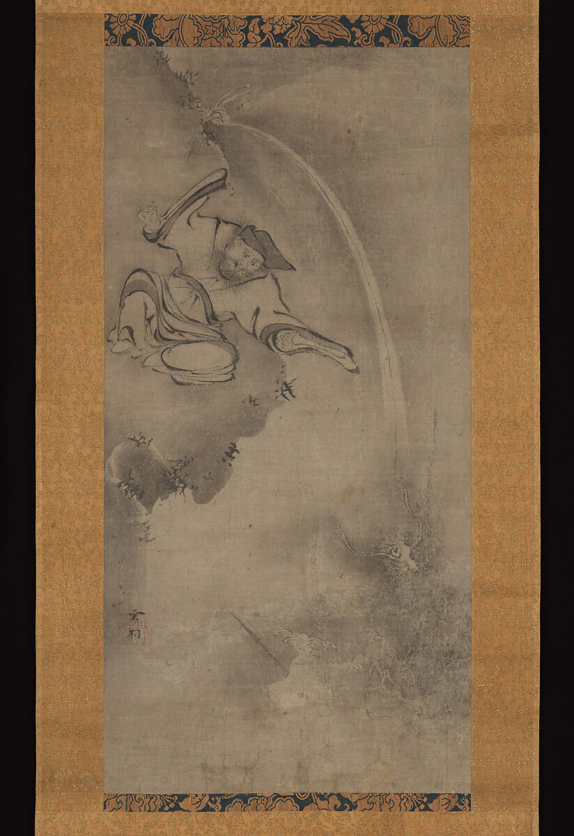 Daoist Master Fei Zhangfang with a Dragon, Sesson Shūkei (ca. 1504–ca. 1589), Hanging scroll; ink on paper, Japan 