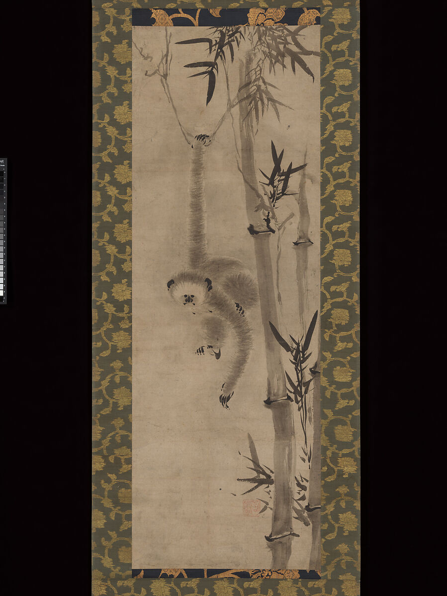 Gibbon and Bamboo, Sesson Shūkei 雪村周継 (ca. 1504–ca. 1589), Hanging scroll; ink on paper, Japan 
