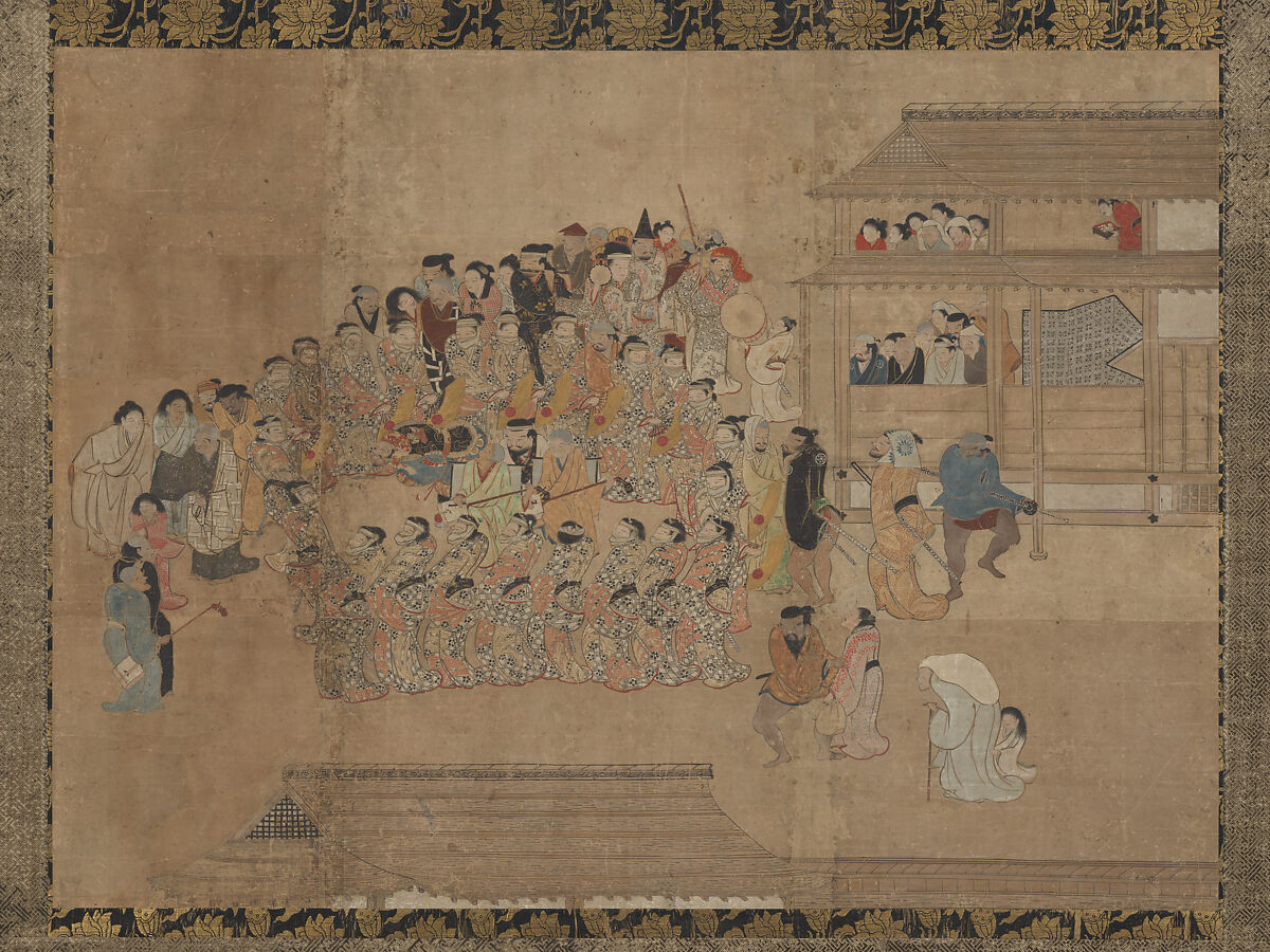 People Dancing, Unidentified Artist, Hanging scroll; ink and color on paper, Japan 