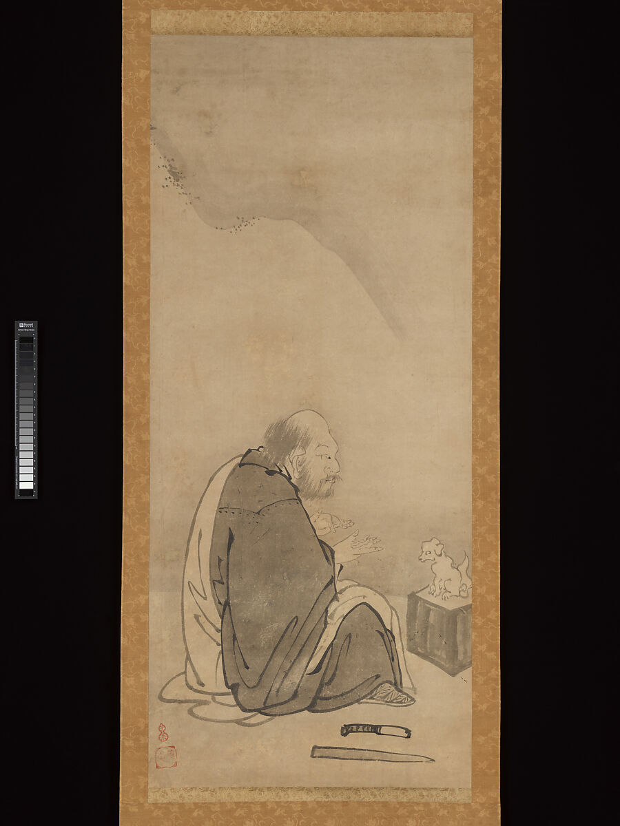Monk Zhaozhou and Dog, with Geese and Mynah, Unkoku Tōeki (Japanese, 1591–1644), Set of three hanging scrolls; ink on paper, Japan