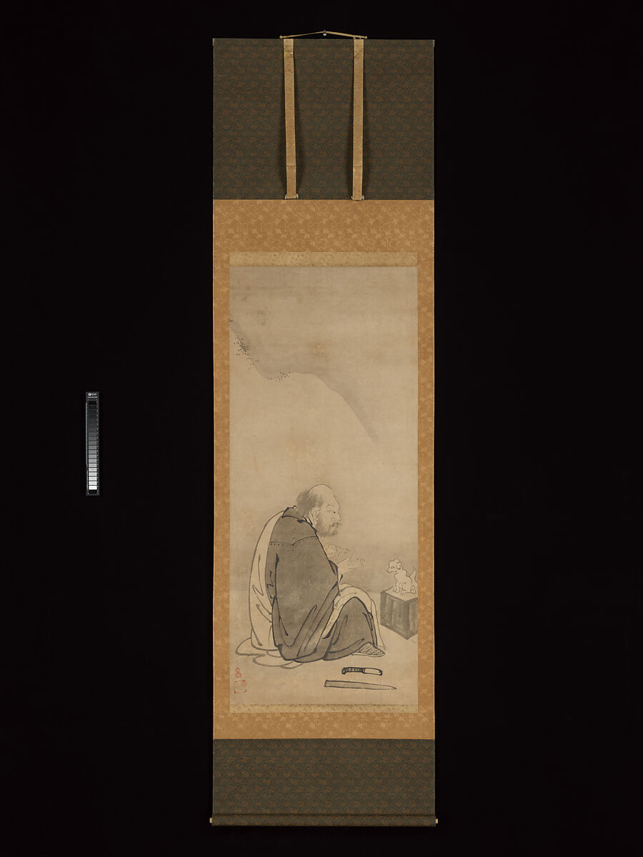 Monk Zhaozhou and Dog, with Geese and Mynah, Unkoku Tōeki (Japanese, 1591–1644), Set of three hanging scrolls; ink on paper, Japan