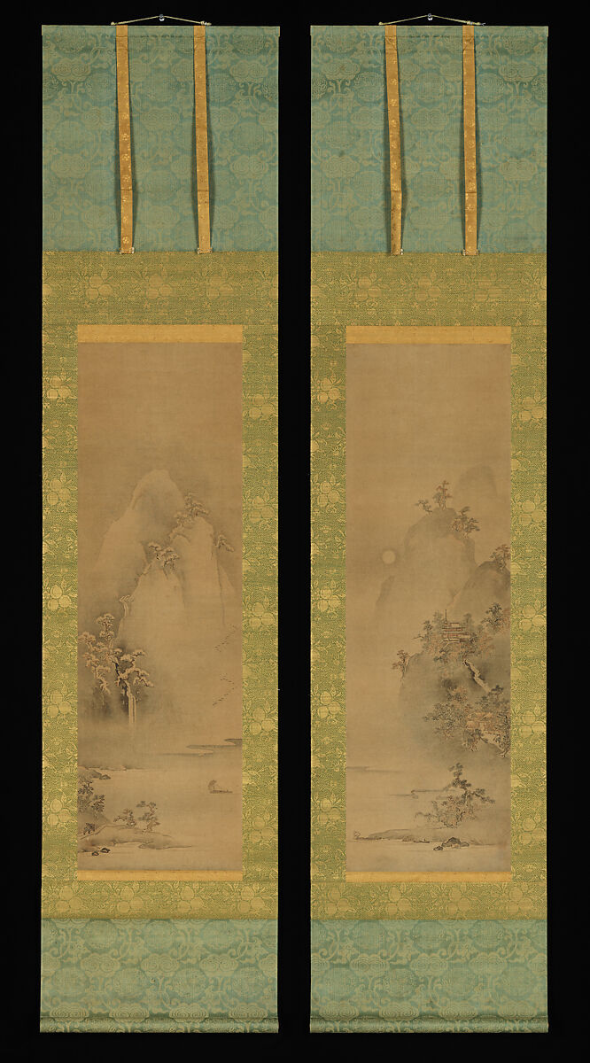 Eight Views of Xiao and Xiang, Iwasa Matabei (Iwasa Matabē) 岩佐又兵衛 (Japanese, 1578–1650), Diptych of hanging scrolls; ink and color on paper, Japan 