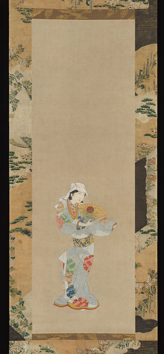 Dancer with a Fan, Unidentified Artist, Hanging scroll; ink and color on paper, Japan 