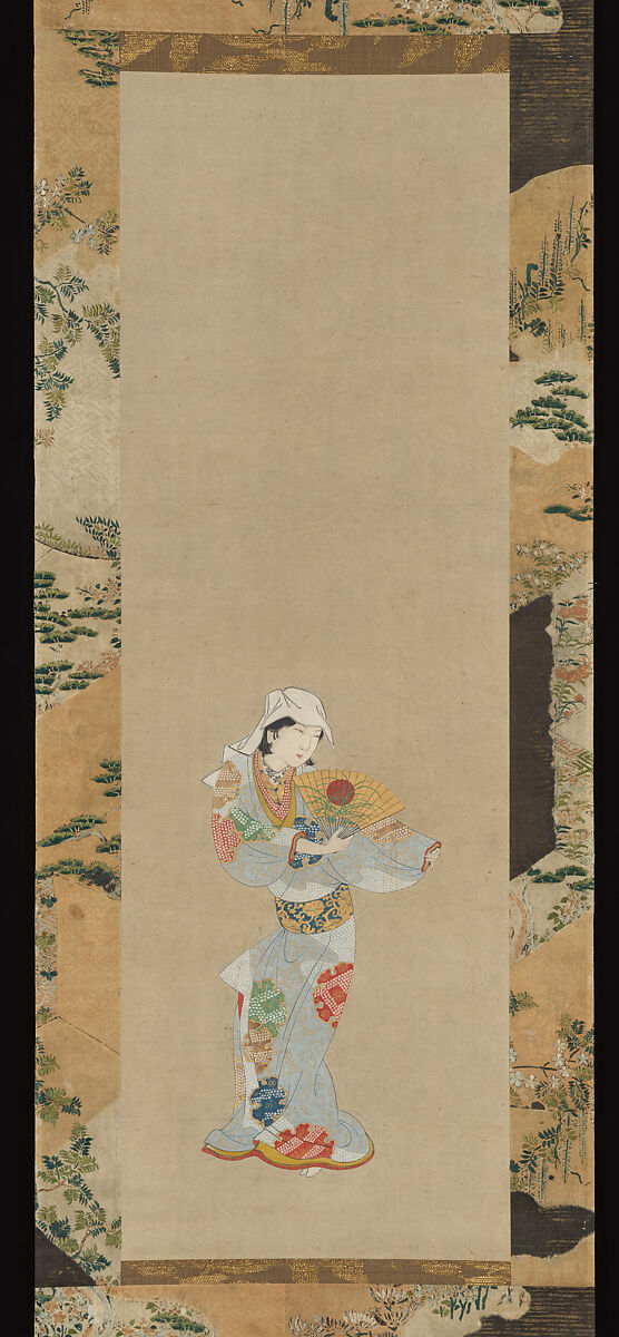 Wakashu (Male Youth) Dancer with a Fan, Unidentified Artist, Hanging scroll; ink and color on paper, Japan 