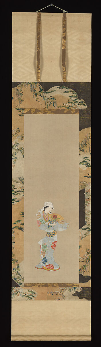 Wakashu (Male Youth) Dancer with a Fan, Unidentified Artist, Hanging scroll; ink and color on paper, Japan