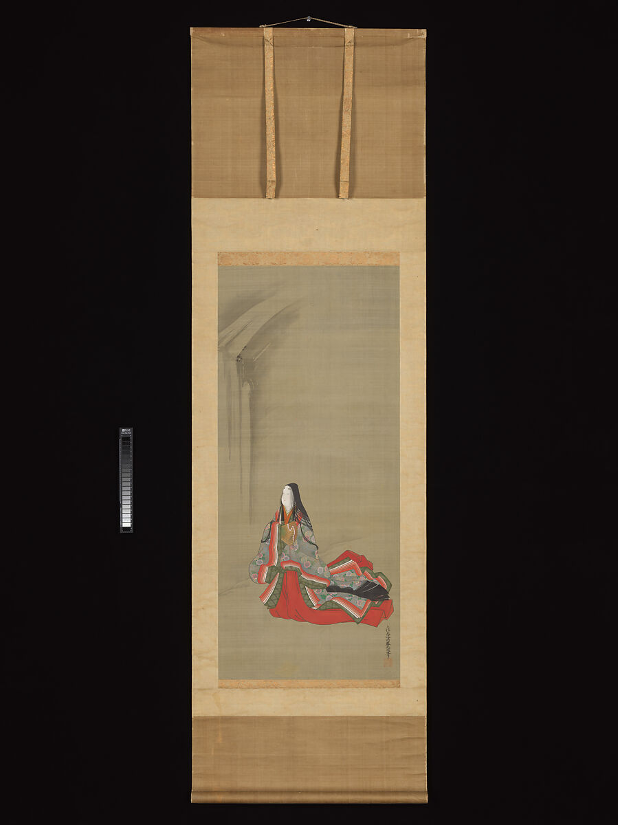 Portraits of Three Famous Poets: Kakinomoto no Hitomaro, Lady Ise, and Ono no Komachi, Tosa Mitsuoki (Japanese, 1617–1691), Triptych of hanging scrolls: ink, color, gold and silver on silk, Japan