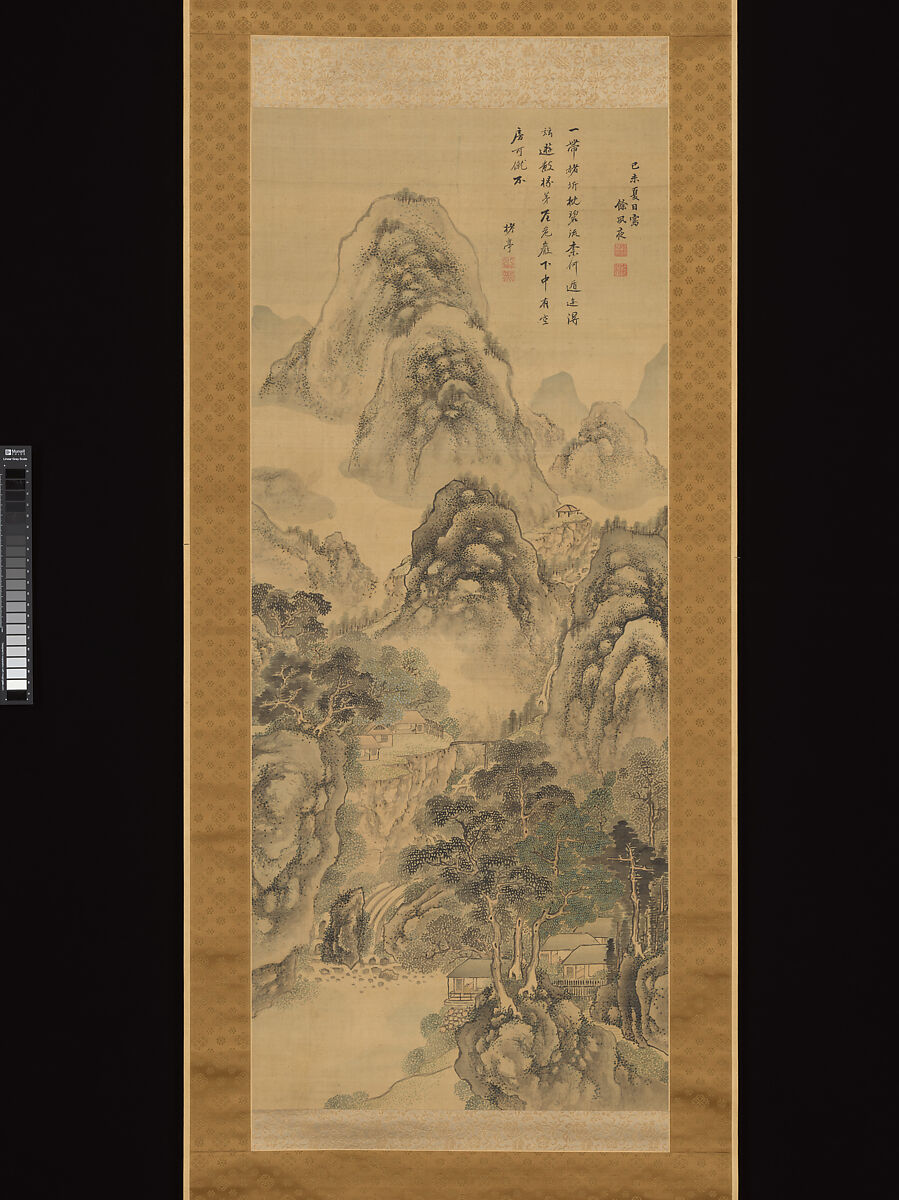 Landscape in Light Colors, Aoki Shukuya 青木夙夜 (Japanese, 1737–1802), Hanging scroll; ink and color on silk, Japan 