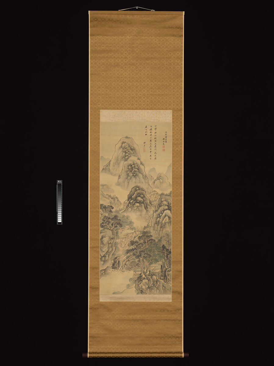 Landscape in Light Colors, Painting by Aoki Shukuya (Japanese, 1737–1802), Hanging scroll; ink and color on silk, Japan
