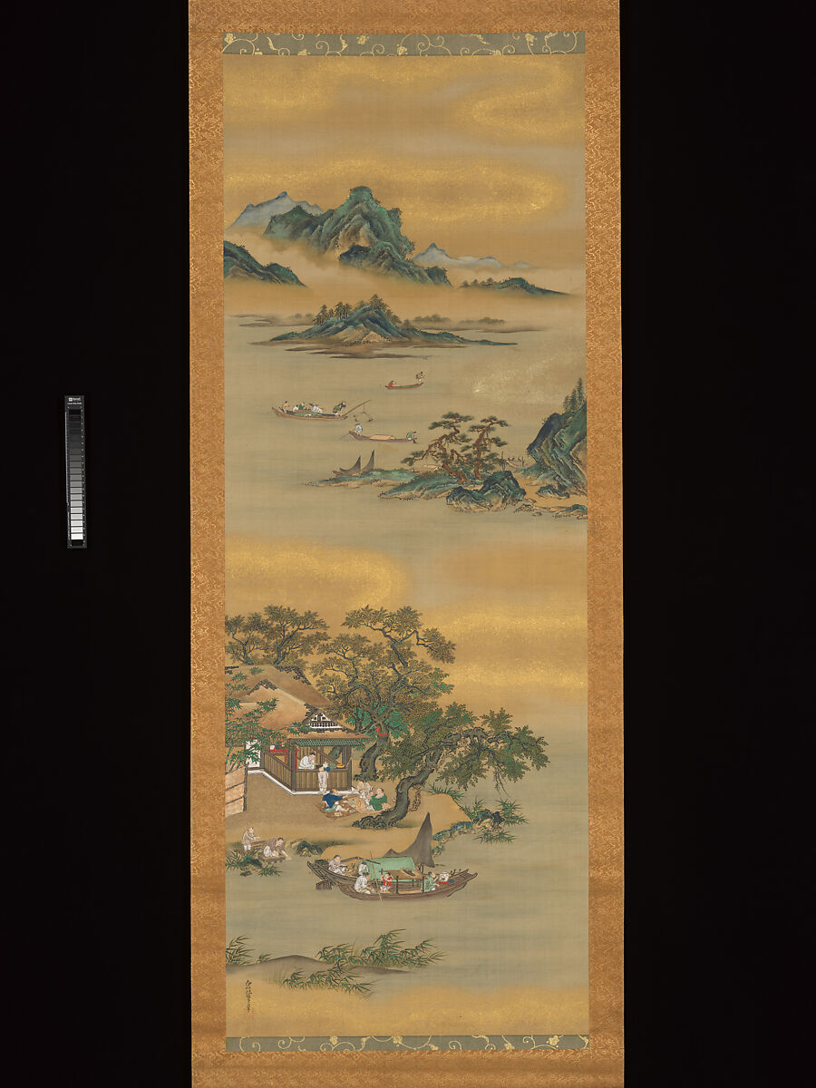 Yueyang Pavilion, Kanō Isen’in Naganobu 狩野伊川院栄信 (Japanese, 1775–1828), Pair of hanging scrolls; ink and color on silk, Japan