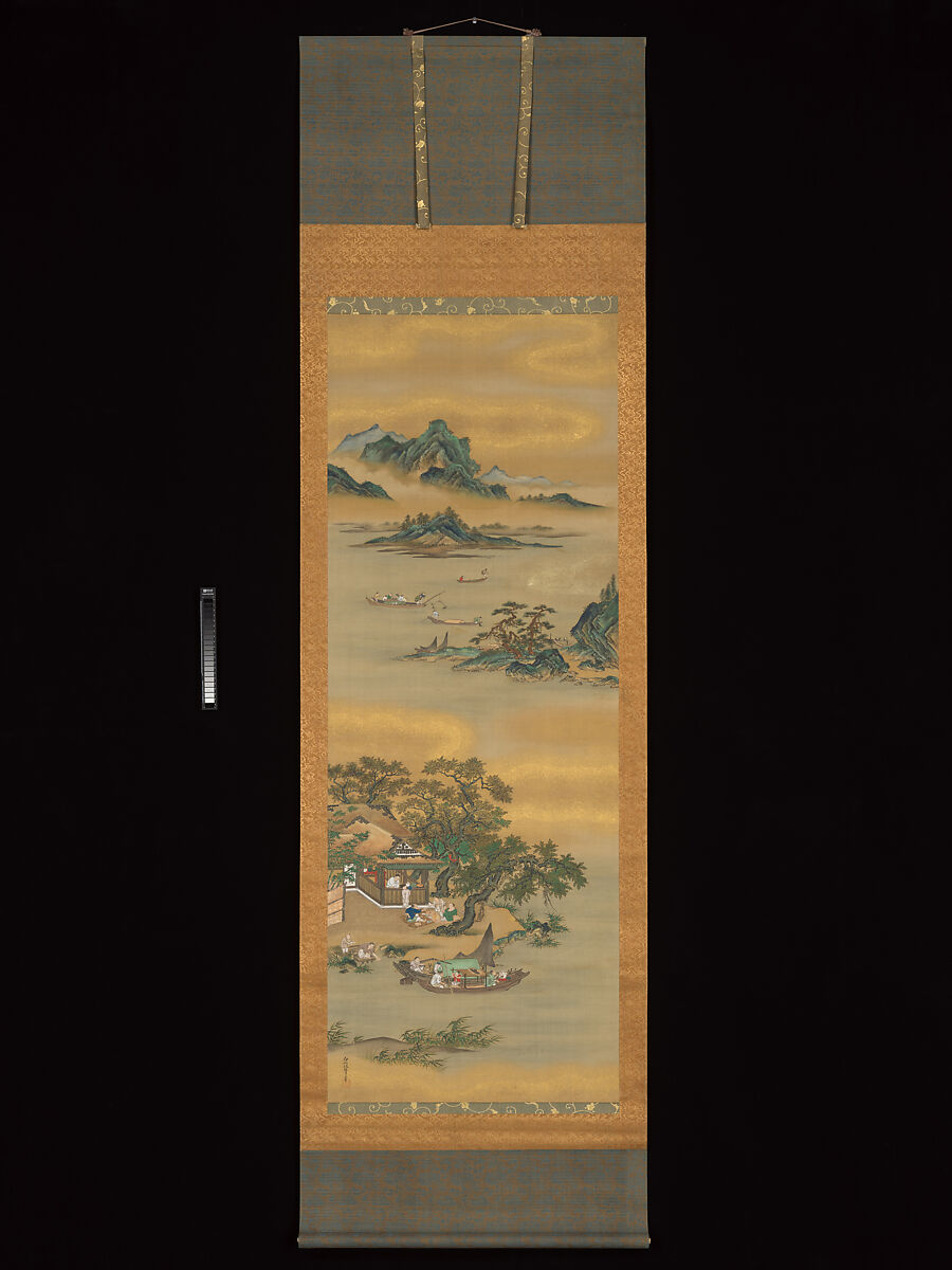 Yueyang Pavilion, Kanō Isen’in Naganobu 狩野伊川院栄信 (Japanese, 1775–1828), Pair of hanging scrolls; ink and color on silk, Japan