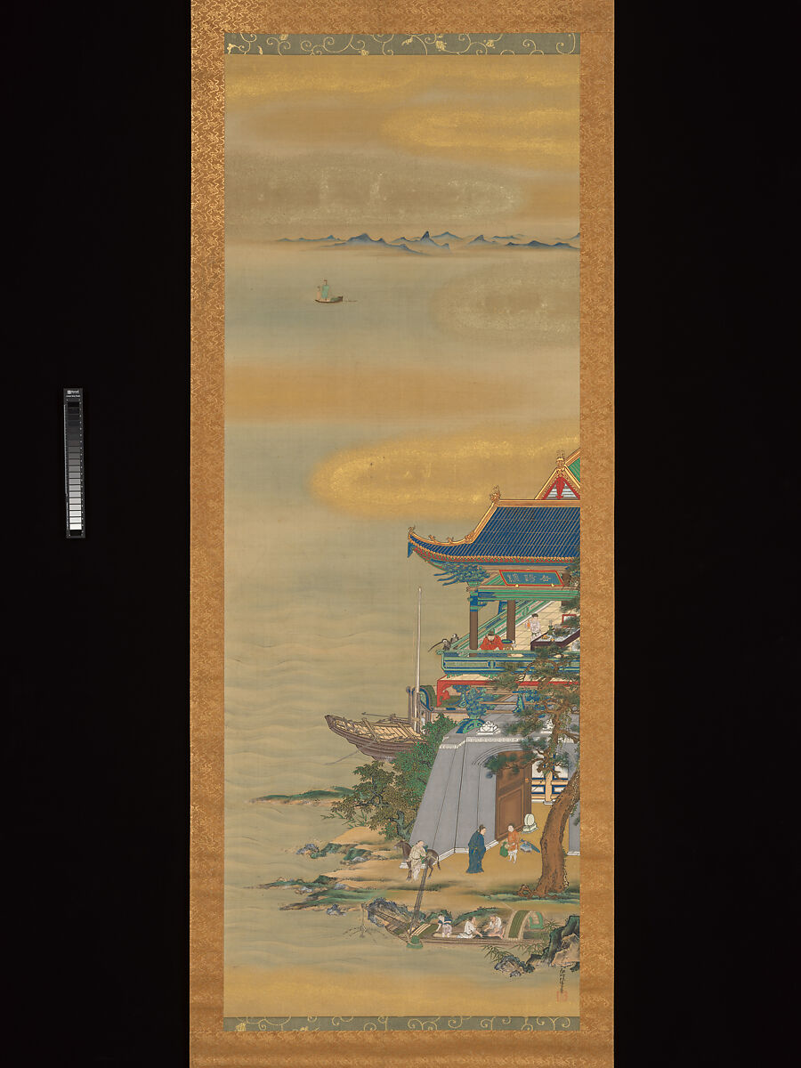 Yueyang Pavilion, Kanō Isen’in Naganobu 狩野伊川院栄信 (Japanese, 1775–1828), Pair of hanging scrolls; ink and color on silk, Japan