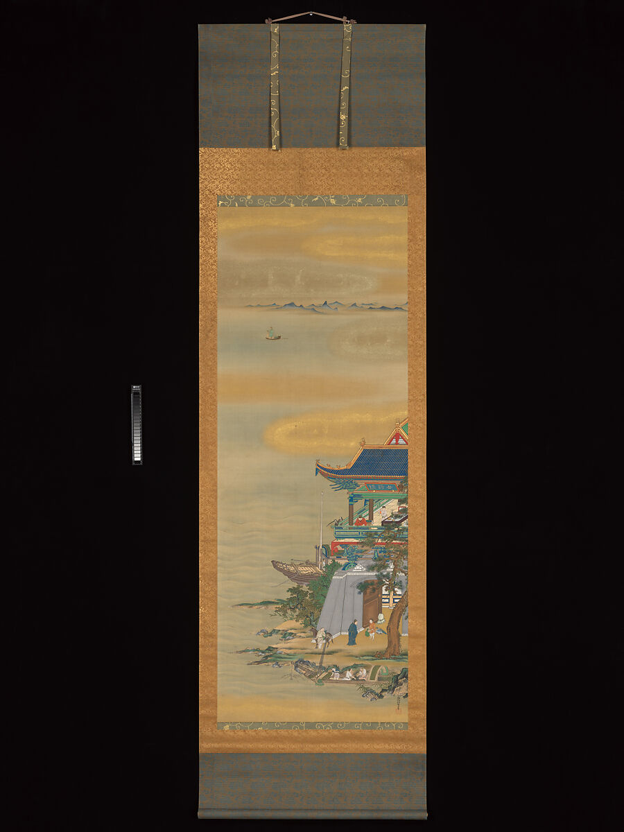 Yueyang Pavilion, Kanō Isen’in Naganobu 狩野伊川院栄信 (Japanese, 1775–1828), Pair of hanging scrolls; ink and color on silk, Japan