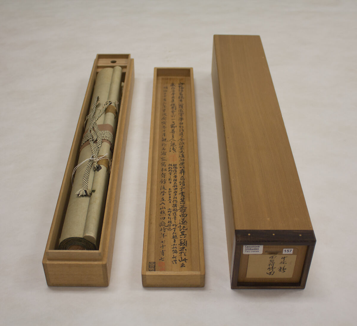 Pair of Cranes in Bamboo Grove, Tanomura Chikuden 田能村竹田 (Japanese, 1777–1835), Hanging scroll; ink and color on silk, Japan