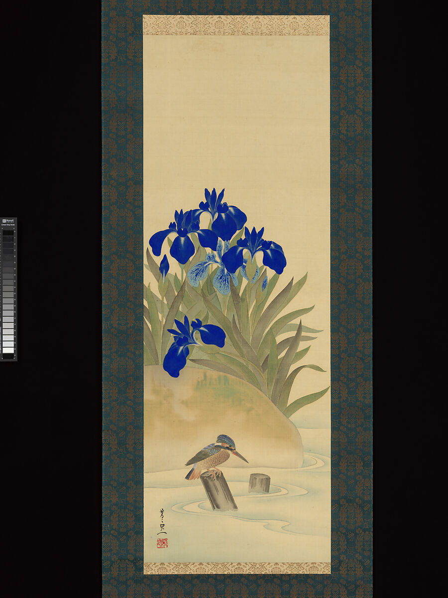 Irises, Suzuki Kiitsu 鈴木基一 (Japanese, 1796–1858), Diptych of hanging scrolls; ink and color on silk, Japan