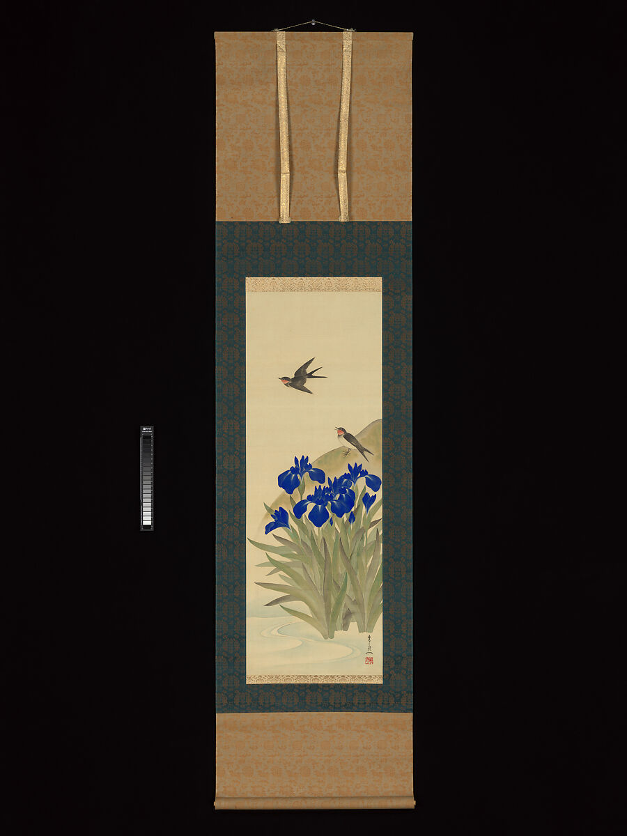 Irises, Suzuki Kiitsu 鈴木基一 (Japanese, 1796–1858), Diptych of hanging scrolls; ink and color on silk, Japan