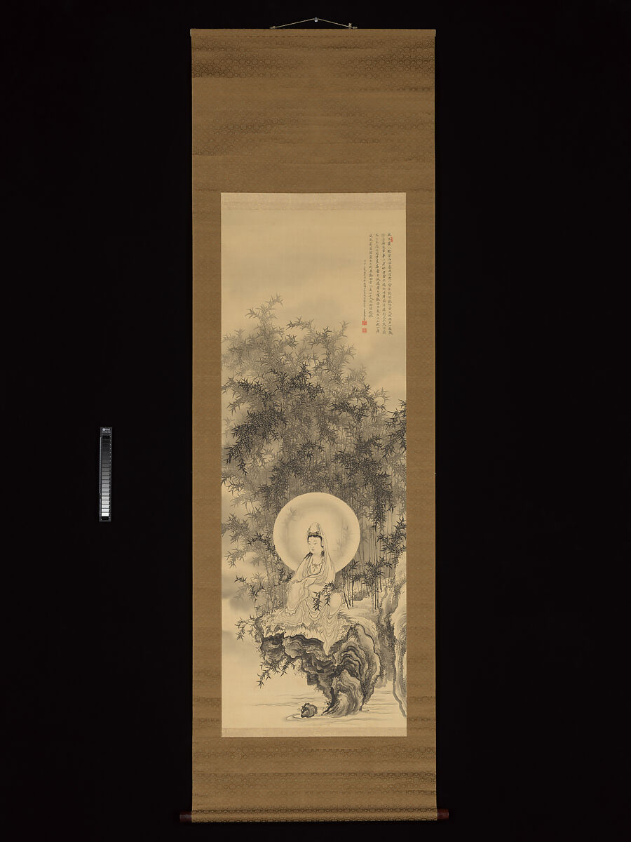 Kannon in a Bamboo Grove, Amano Hōko 天野方壺 (Japanese, 1828–1894), Hanging scroll; ink and gold on silk, Japan