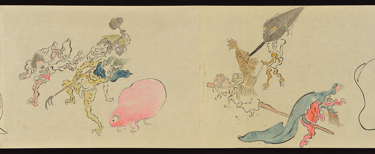 The Night Parade of One Hundred Demons, Tachibana Gadō 橘雅堂 (Japanese, active late 19th century), Handscroll; ink and color on paper, Japan