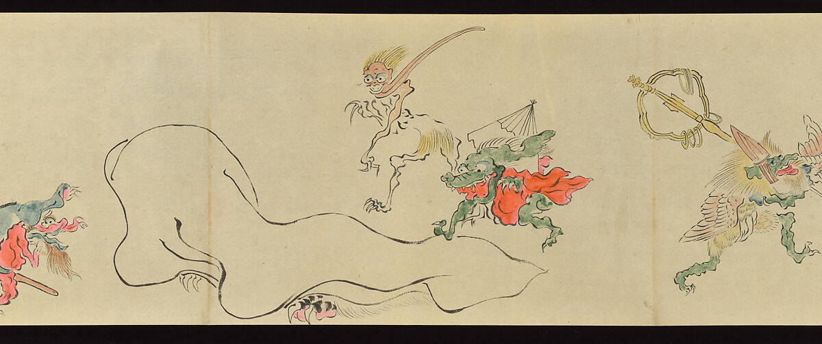 The Night Parade of One Hundred Demons, Tachibana Gadō 橘雅堂 (Japanese, active late 19th century), Handscroll; ink and color on paper, Japan
